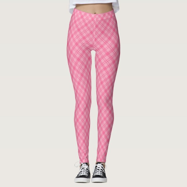 Pink plaid leggings displayed front view, worn  (Vorderseite)