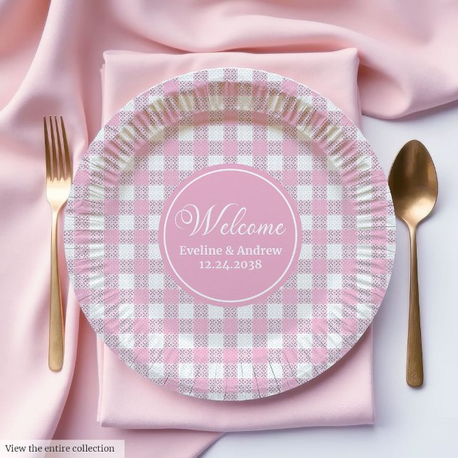 Pink Plaid Paper Plates Elegant Wedding Party Pappteller (Pink Plaid Paper Plates Elegant Wedding Party Style)