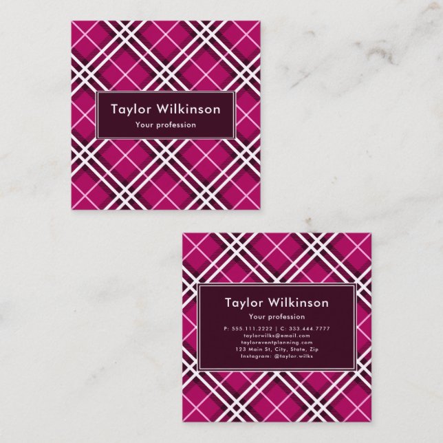 Pink Plaid Quadratische Visitenkarte (Vorne/Hinten)