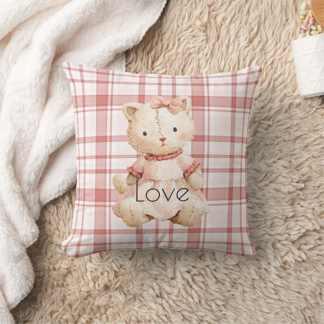 Pink Plaid Stripes Cat Kissen (Decke)