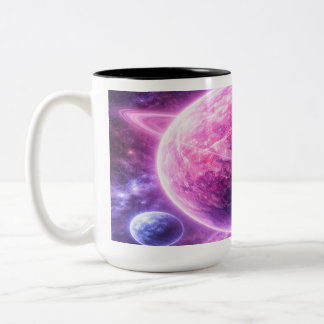 Pink Planet with Four Moons Zweifarbige Tasse