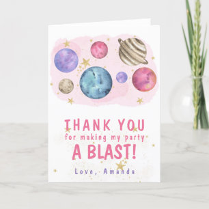 Pink Planets Space Geburtstagsparty Dankeskarte