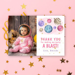 Pink Planets Space Geburtstagsparty Dankeskarte