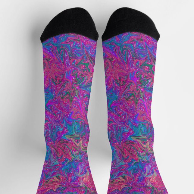 Pink Plastic Grid Colorful Swirls Abstract Art Socken (Oben)