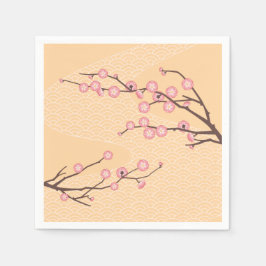 Pink Plum Blossom auf Gelb Serviette