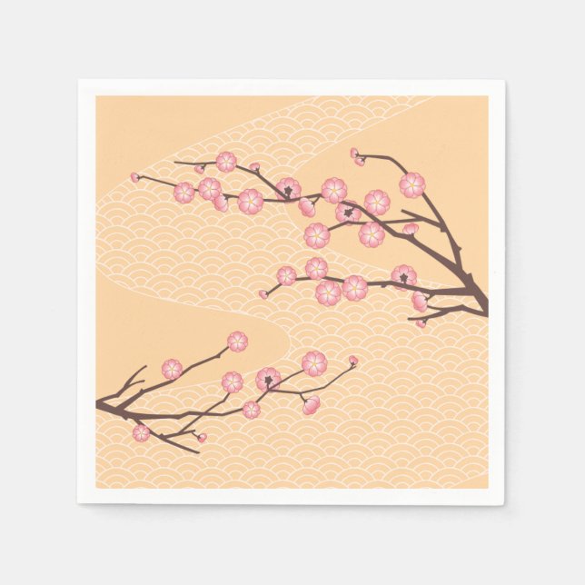 Pink Plum Blossom auf Gelb Serviette (Vorderseite)