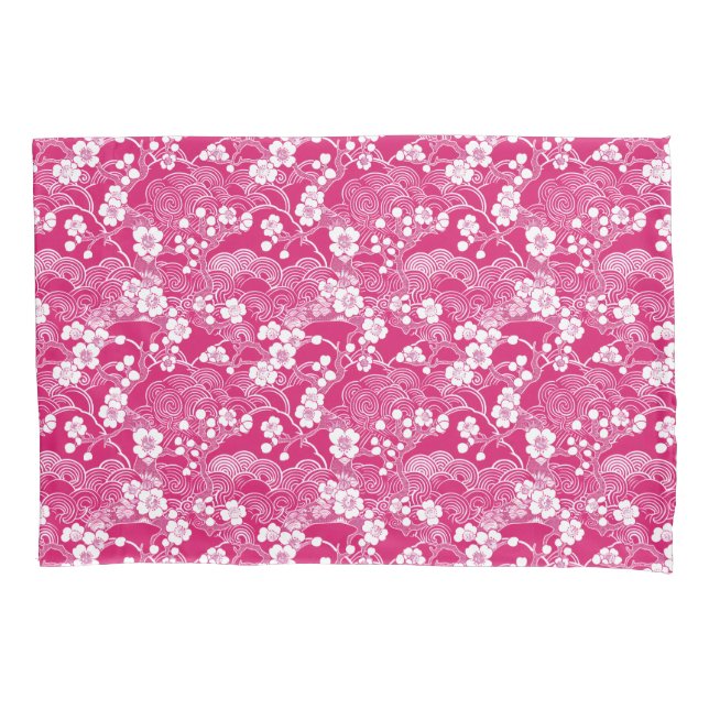 Pink Plum Blossom Chiyogami Pattern Pillowcases Kissenbezug (Vorderseite-Links)