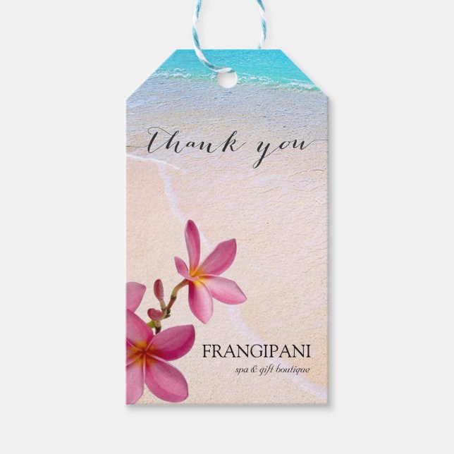 Pink Plumeria Beach Hochzeit oder Business Custom Geschenkanhänger (Vorderseite)