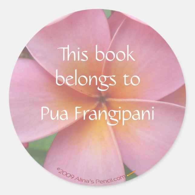 Pink Plumeria Blume Buchzeichen Stickers Template (Vorderseite)