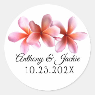 Pink Plumeria Blume Hochzeit Runder Aufkleber