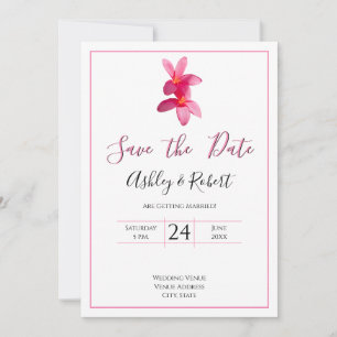 Pink Plumeria Blume, Moderne Hochzeit, Rett Date Einladung