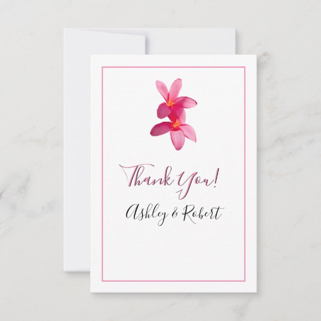 Pink Plumeria Blume, Moderne Hochzeit, vielen Dank Einladung (Vorderseite)