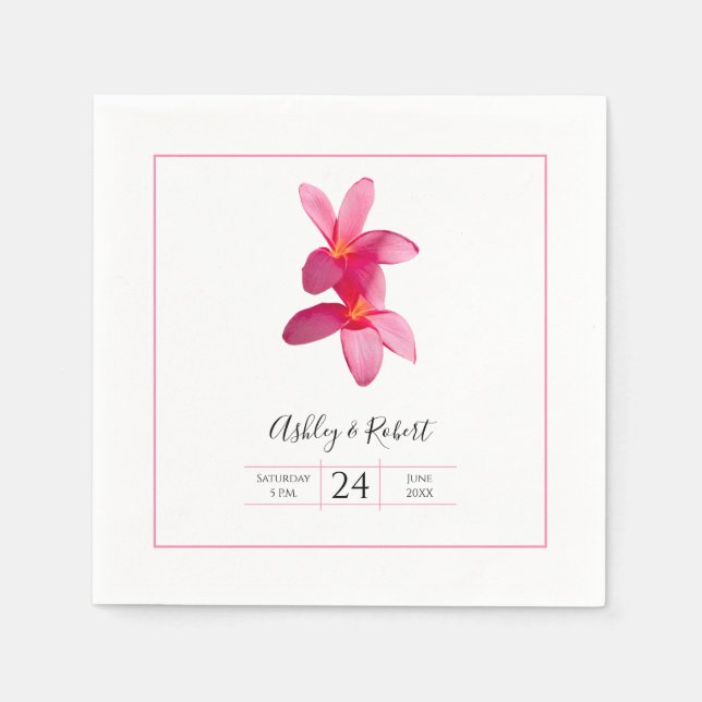 Pink Plumeria Blume, Moderne HochzeitsNapkins Serviette (Vorderseite)