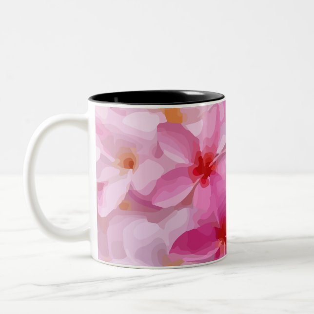 Pink Plumeria Blume Pattern Zweifarbige Tasse (Links)