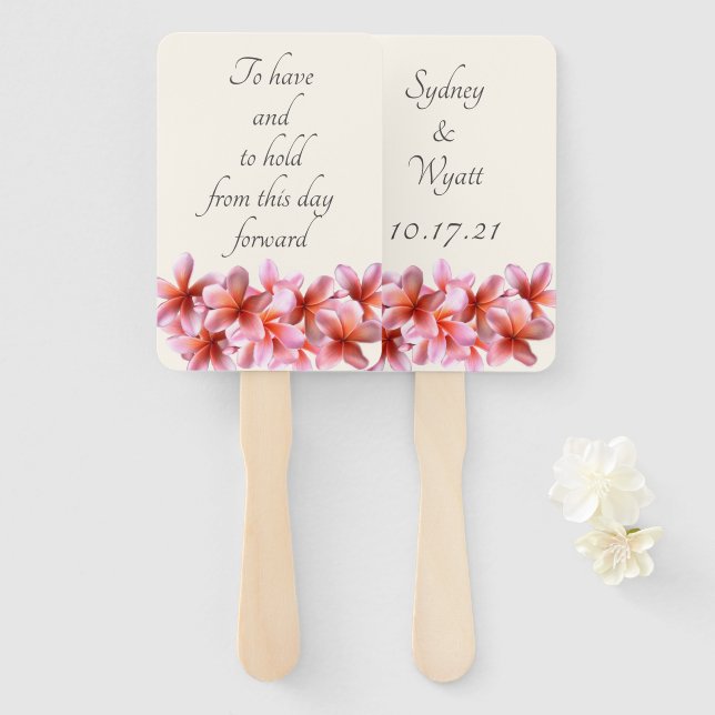 Pink Plumeria Blume zu halten Hand Fan halten Fächer (Vorne und Hinten)