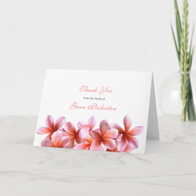 Pink Plumeria Floral Beileid Danke Template Karte (Vorderseite)