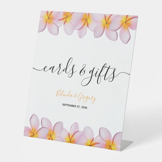 Pink Plumeria Frangipani Wedding Cards & Gifts Sockelschild (Vorderseite)