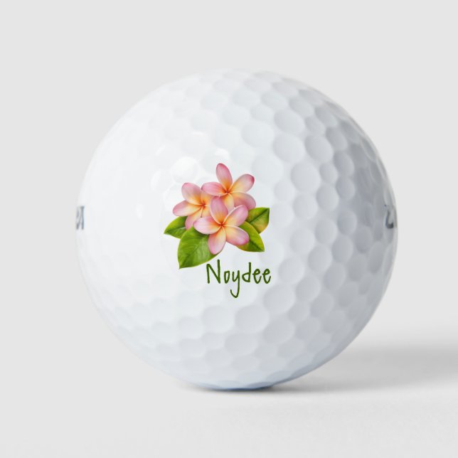 Pink Plumeria Frangipani, your Name, Floral Golfball (Vorderseite)