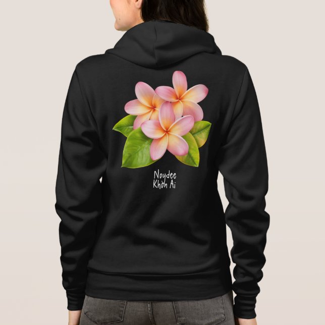 Pink Plumeria Frangipani, your Name, Floral Hoodie (Rückseite)