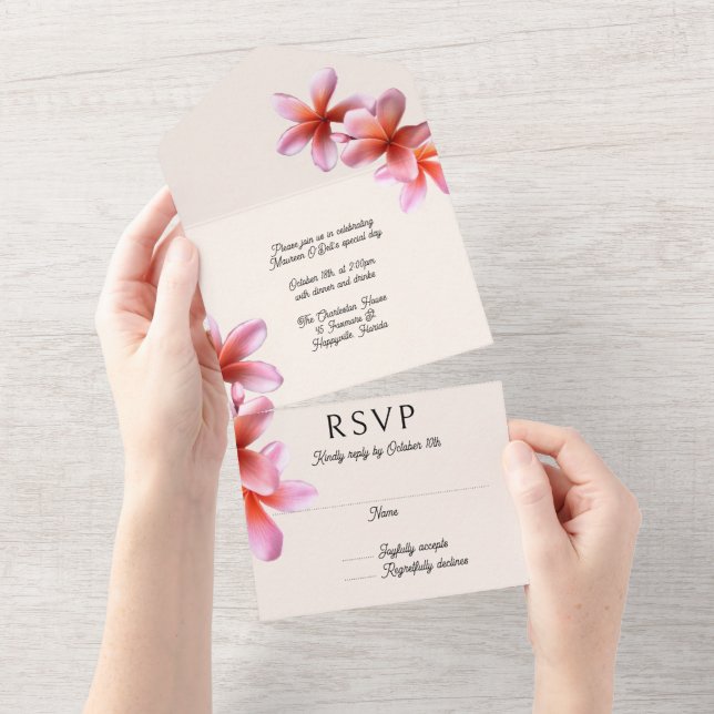 Pink Plumeria Geburtstagsparty in einer Einladung (Abreißen)