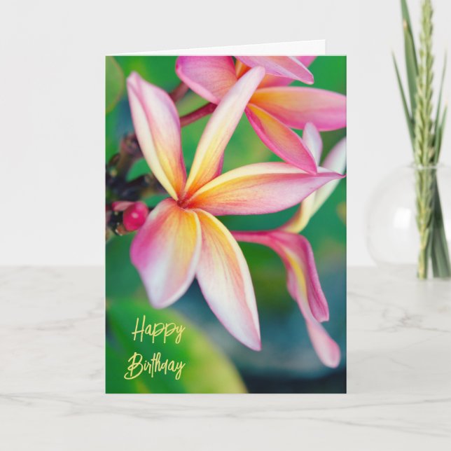 Pink Plumeria Happy Birthday Card Dankeskarte (Vorderseite)