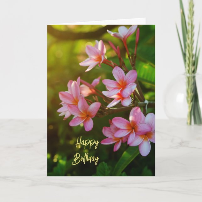 Pink Plumeria Happy Birthday Card Dankeskarte (Vorderseite)