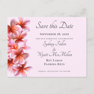 Pink Plumeria Save the Date Custom Postcard Ankündigungspostkarte