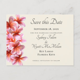 Pink Plumeria Save the Date Custom Postcard Ankündigungspostkarte