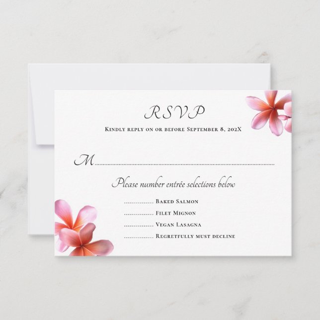 Pink Plumeria Wedding Menu Karten (Vorderseite)