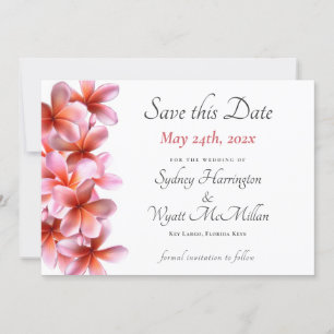 Pink Plumeria Wedding Rett-the-Date White Ankündigung