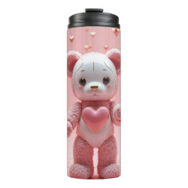 Pink Plush Robot Teddy Bear Tumbler Thermosbecher