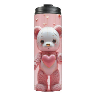 Pink Plush Robot Teddy Bear Tumbler Thermosbecher