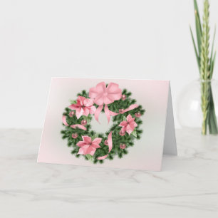 Pink Poinsetta Wreath Holiday Card Feiertagskarte