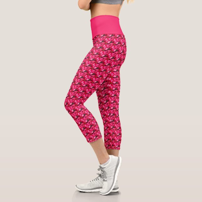 Pink Poinsettia Blumenmuster Capri Leggings (Links)