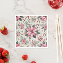 Pink Poinsettia & Candy Canes Decoupage Napkins Serviette