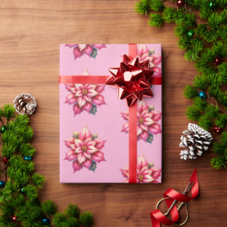 Pink Poinsettia Christmas Holiday Geschenkpapier