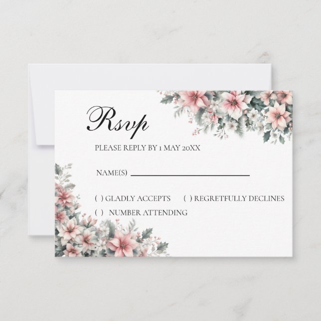 Pink Poinsettia floral RSVP Karte (Vorderseite)