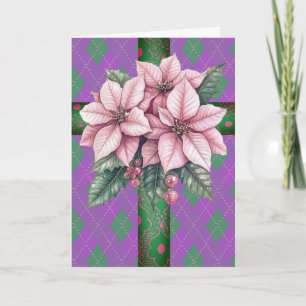 Pink Poinsettia Lila Karierte Ribbon Karte