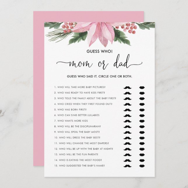Pink Poinsettia Mama oder Vater Baby Showcard Einladung (Vorne/Hinten)
