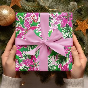 Pink Poinsettia Moderner, kühne Weihnachtsfeiertag Geschenkpapier