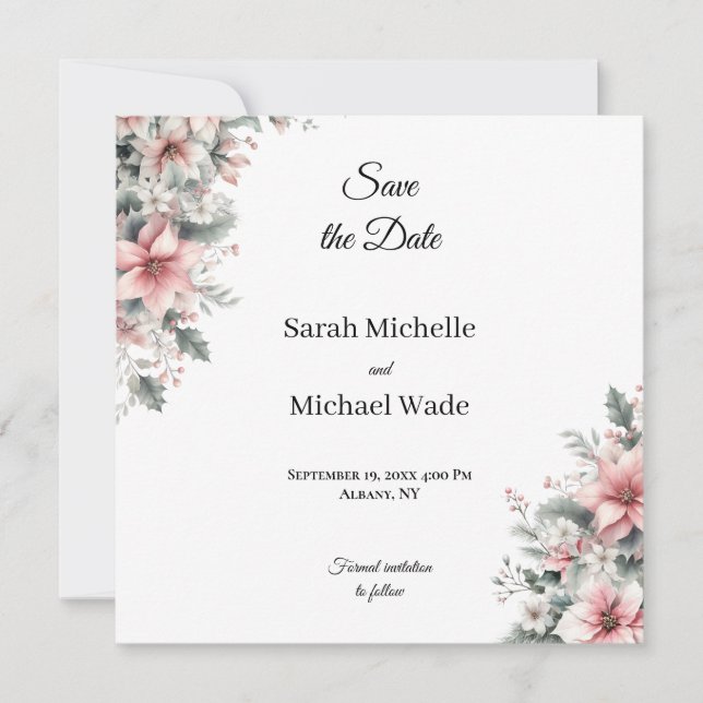 Pink Poinsettia Save the Date einladen (Vorderseite)