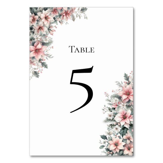 Pink Poinsettia Tischnummer Card (Vorderseite)