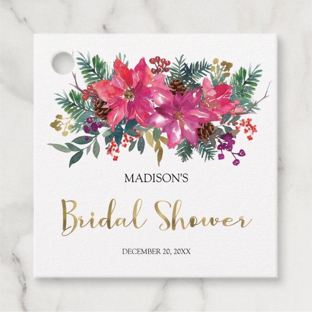 Pink Poinsettia Weihnachts-Brautparty Geschenkanhänger (Vorderseite)