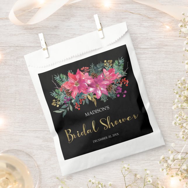 Pink Poinsettia Weihnachts-Brautparty Geschenktütchen (Ausgeschnitten)