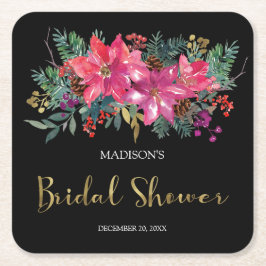 Pink Poinsettia Weihnachts-Brautparty Rechteckiger Pappuntersetzer