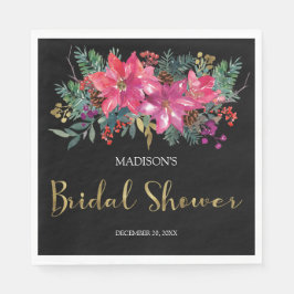 Pink Poinsettia Weihnachts-Brautparty Serviette