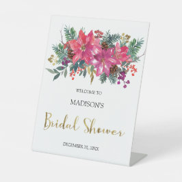 Pink Poinsettia Weihnachts-Brautparty Sockelschild