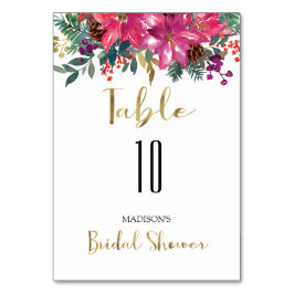 Pink Poinsettia Weihnachts-Brautparty Tischnummer