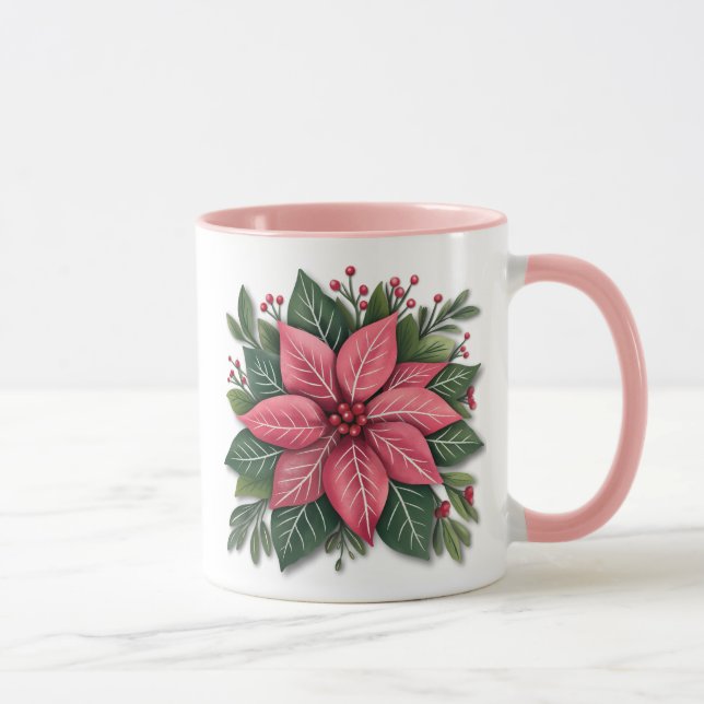 Pink Poinsettia Weihnachtsfeier Tasse mit festlich (Rechts)