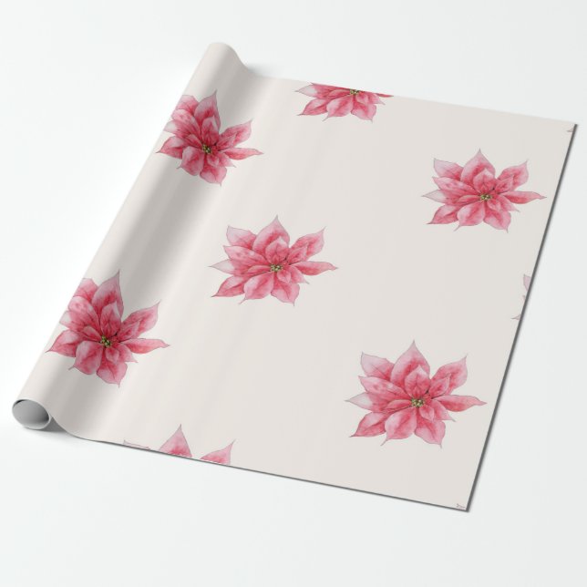 Pink Poinsettia Wrapping Paper Geschenkpapier (Ungerollt)